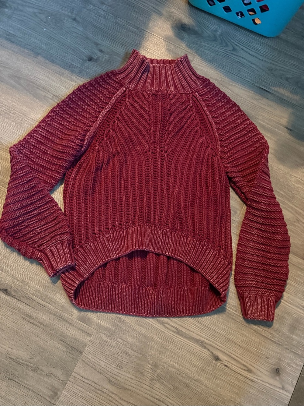 Mystree Burgundy Ribbed Turtleneck High-Low Sweater